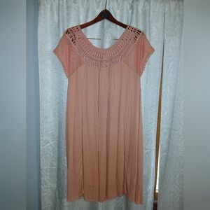 Elegant Crochet Neckline Dress in Peach